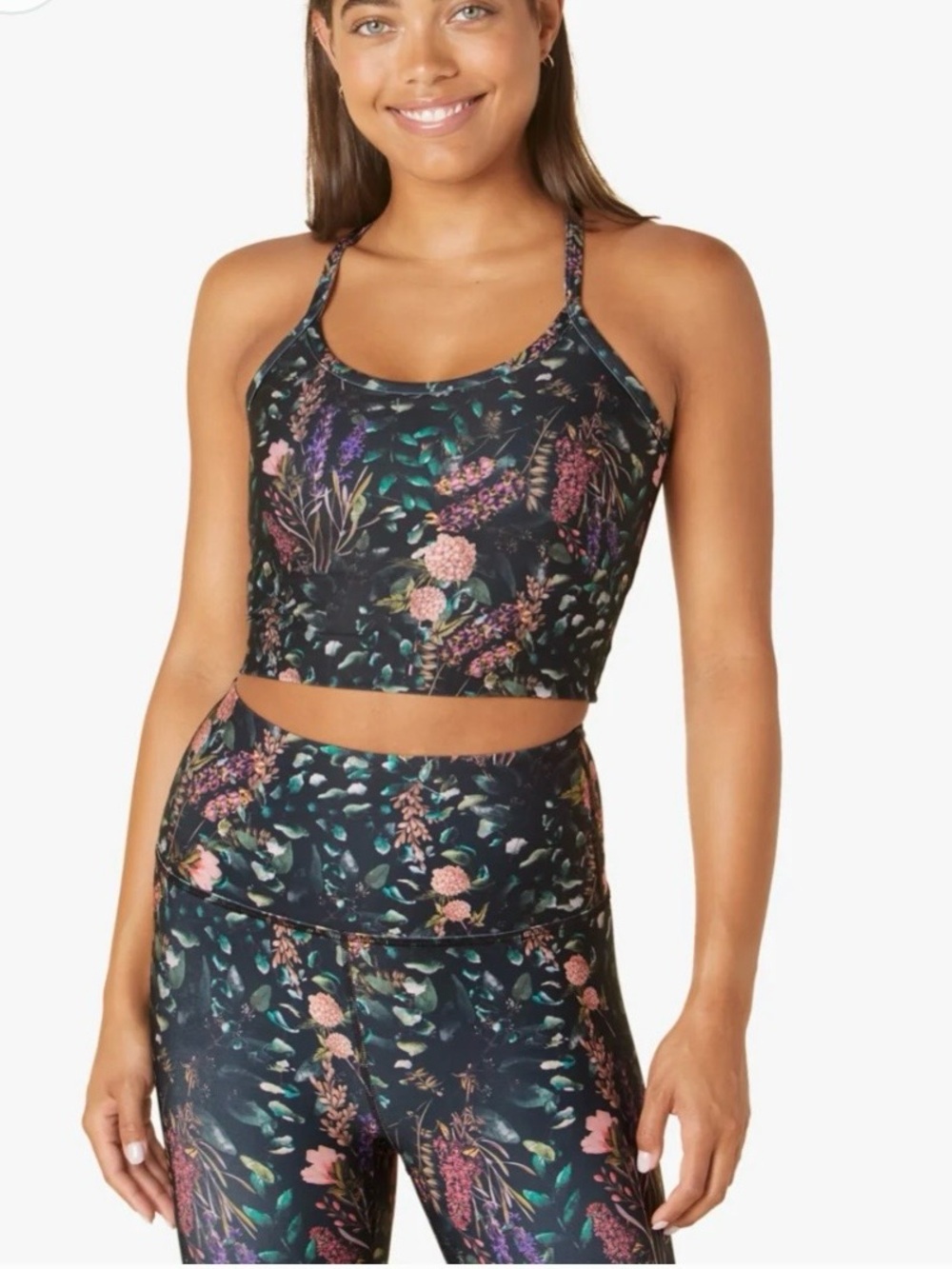 BEYOND YOGA- Forest Floral Slim Racerback Cropped Tank Size M